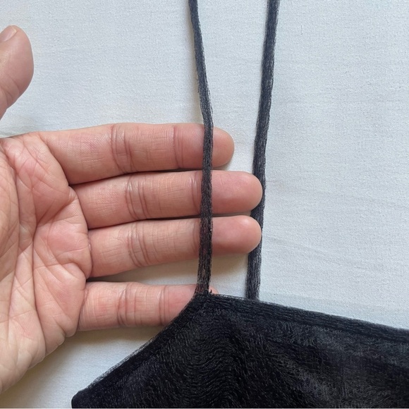 NWT SCANLAN THEODORE black tulle lace mesh ruched cropped tank top - Picture 3 of 10